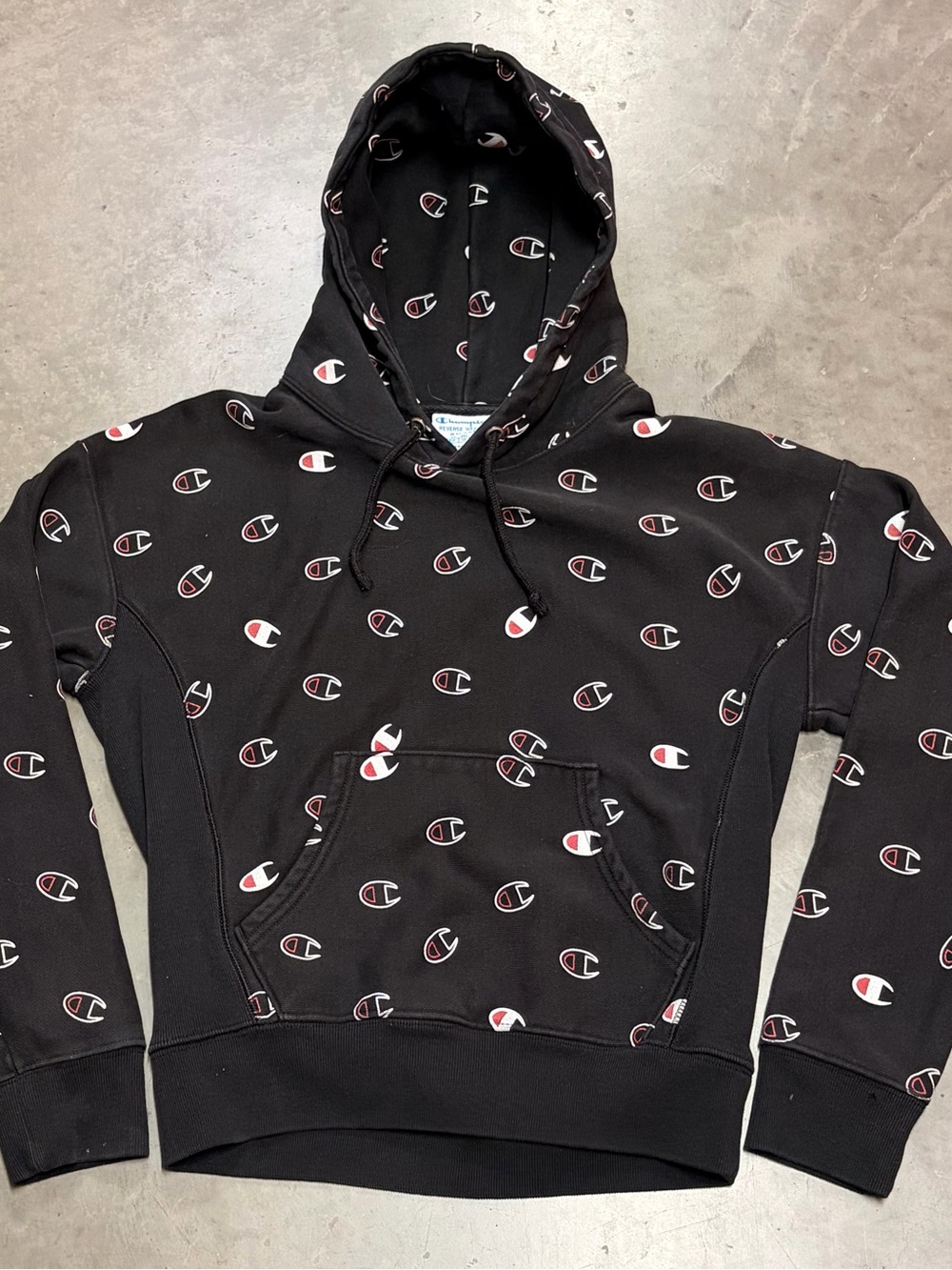 Champion Black Hoodie with Red & White Allover Logo - Men's
